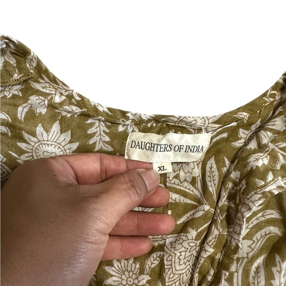 Daughters of India Kira Midi Dress 100% Cotton Boho Green Olive Floral Print  XL - Picture 12 of 13